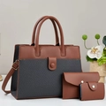 Set borse 3 in 1 marrone e grigio in pelle martellata con inserti in tessuto - Nero