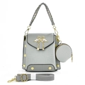 Grey crocodile pattern handbag set with gold flamingo clasp and round coin purse charm - Gray
