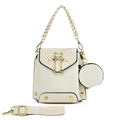 Chic cream crocodile pattern handbag with golden swan hardware and matching shoulder strap - Off White