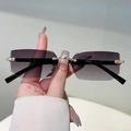 Fashion rimless rectangle sunglasses with grey gradient lenses and gold metal details - Black Gold Frame Gradient Grey Lens