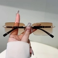 Frameless rectangle sunglasses with brown gradient lenses and gold metal temples - Black Gold Frame Gradient Tea Lens