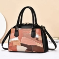 Minimalist crossbody tote bag with geometric color-block leather and gold hardware - Pink