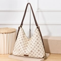 Classic hobo bag with vintage monogram print on cream leather and dual shoulder straps - Cream White Monogram