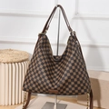 Classic brown checkered underarm bag with versatile dual straps and metal chain detail - Coffee Plaid