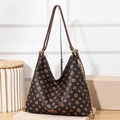 Retro patterned coffee faux leather shoulder bag with chain strap for daily wear - Coffee Monogram