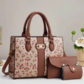 Set di 3 borse vintage da donna con stampa ciliegie e fibbia in metallo dorato - Cachi