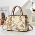 Retro cream handbag with floral embroidery and gold leaf pendant in an elegant setting - Khaki