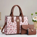 Set di 3 borse rosa con stampa ciliegia composto da borsa a mano, portafoglio e bustina - Rosa