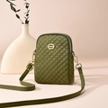 Borsa a tracolla per cellulare in nylon trapuntato verde oliva con logo dorato e cinturino - Verde