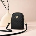 Borsa a tracolla trapuntata nera in tessuto oxford con dettagli dorati per cellulare - Nero