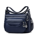 Grande borsa a tracolla blu scuro in pelle PU con tasche multiple e trama di litchi - Blu Reale