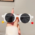 Fashionable round sunglasses with white frame, black lenses, and colorful temple tips - Gold White Frame Black Gray Lens