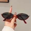 Detail of burgundy cat-eye sunglasses with silver metal frame and dark grey lenses - Silver Red Frame / Grey Green Lens