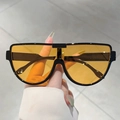 Gafas de sol aviador de gran tamaño a la moda con montura negra y lentes ámbar - Montura Negra Lentes Naranjas