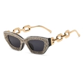 Occhiali da sole cat-eye da donna con strass e stanghette a catena d'oro per party - Montatura Nera con Diamanti Bianchi Lente Grigia