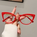 Lunettes anti-lumière bleue forme œil de chat avec monture rouge et branches dorées - Monture Rouge Verres Transparents