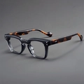 Retro square anti-blue light glasses with black frame and tortoise shell temples - Transparent Gray Frame Transparent Lens Tortoiseshell Legs