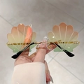 Frameless shell-shaped sunglasses with gradient lenses and gold metal frames - Gold Frame Orange Green Yellow Lens