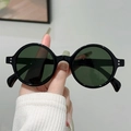 Classic black round frame sunglasses with silver rivets and dark lenses - Black Frame Green Lens