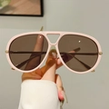 Lunettes de soleil roses à monture épaisse avec verres bruns et détails dorés - Monture Rose Verres Gris-Thé