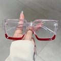 Occhiali quadrati bicolore chic con lenti anti-luce blu e finitura rossa sfumata - Sopra Viola Sotto Rosso Montatura Lente Trasparente