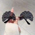 Rahmenlose Ginkgoblatt-Sonnenbrille mit dunkelgrauen Gläsern und Blattadern - Goldrahmen Schwarzgrau