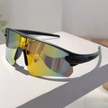 Men's cycling sports sunglasses with matte black frame and orange reflective lenses - Black Frame Red Mirrored Lens