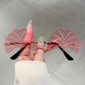 Randlose Sonnenbrille in Ginkgoblatt-Form mit rosa Gläsern und goldenen Metallstegen - Goldener Rahmen Rosa Gläser