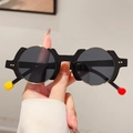 Fashion round sunglasses with black gold frames and vibrant color-blocked temple tips - Gold Black Frame Black Grey Lens