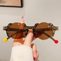 Round leopard print sunglasses with brown lenses and creative asymmetric colorful temples - Gold Snake Pattern Frame Tea Lens