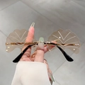 Ginkgo leaf rimless sunglasses with brown gradient lenses and golden bridge - Gold Frame Champagne Lens