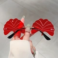 Frameless ginkgo leaf sunglasses with red lenses and gold metal nose bridge - Gold Frame Red Lenses