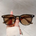 Gafas de sol redondas retro con montura verde oliva transparente y lentes marrones - Montura Té Transparente Lentes Té