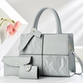 Three-piece tote bag set in grey-blue with marble pattern contrast and curved handles - Gray
