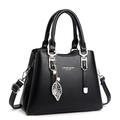 Grand sac à main en cuir noir avec pendentif feuille et bandoulière amovible chic - Noir