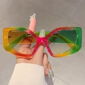 Gafas de sol cat eye con montura irisada de colores y lentes de gran tamaño a la moda - Montura Amarilla Púrpura Verde Lentes Verdes Amarillas