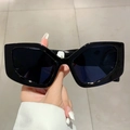 Gafas de sol ojo de gato de gran tamaño a la moda con montura geométrica negra gruesa - Montura Negra Lentes Gris Negro