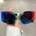 Fashion cat-eye sunglasses with colorful gradient frames and dark tinted lenses - Red Blue Frame Black Grey Lens