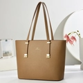 Elegant brown pebble leather tote bag with large capacity for commuting and daily wear - Khaki