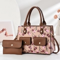 Chic tote bag set with cherry print and matching wallet, warm beige and brown accents - Dark Khaki