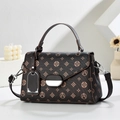 Minimalist brown crossbody bag with letter print patterns and metal buckle - Coffee Print