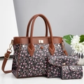 Dettaglio set 3 borse con motivo a fiori di ciliegio rosa e cinturini in pelle marrone - Nero