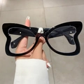 Chic oversized butterfly frame sunglasses in glossy black finish with leopard print details - Black Frame Clear Lens (2094)