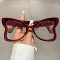 Deep purple transparent butterfly frame glasses with exaggerated wavy edges for women - Tea Purple Frame Clear Lens Tea Purple Temples (2094)