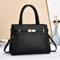 Classic black pebble leather handbag with gold twist-lock and adjustable crossbody strap - Black