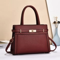 Elegant burgundy lychee pattern handbag for women with golden twist lock and shoulder strap - Large / Burgundy