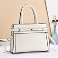 White lychee leather crossbody bag with gold hardware and top handle for women - White