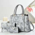 Three-piece retro jacquard handbag set with floral texture and grey leather trim - Gray