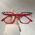 Montura de gafas cat-eye en rojo vibrante con detalles de leopardo y diseño cuadrado grande - Empalme de Leopardo Rojo