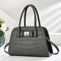 Elegant dark grey crocodile pattern handbag with golden bow buckle and slim shoulder strap - Gray